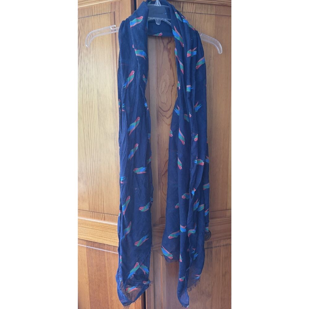 Unbranded Women’s Lightweight Navy Scarf With Multicolor Birds